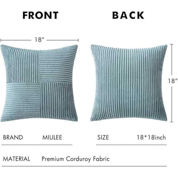 💙 MIULEE Dusty Blue Corduroy Pillow Covers – Set of 2 – 18x18" - Picture 2 of 7